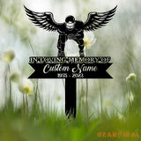 Custom Football Player with Angels Wings Memorial Plaque Stake Personalized Football Metal Cross Sign Sympathy Gift