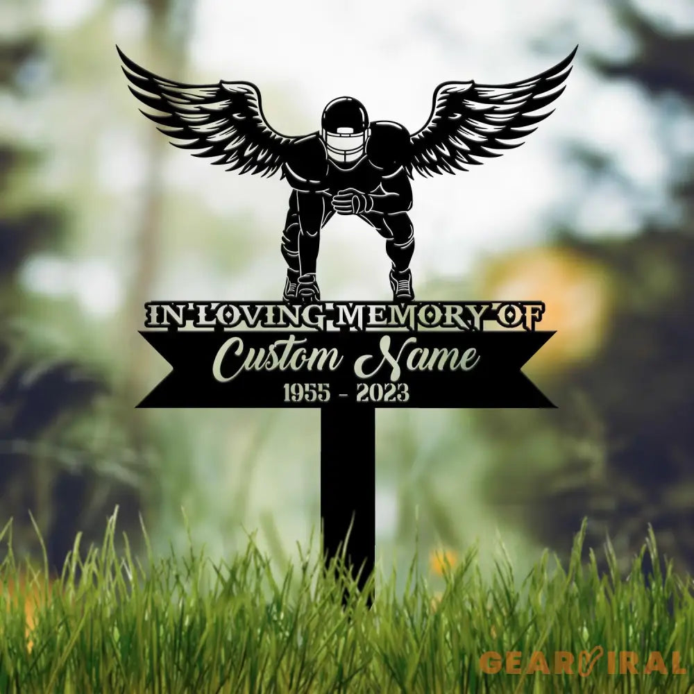 Custom Football Player with Angels Wings Memorial Plaque Stake Personalized Football Metal Cross Sign Sympathy Gift