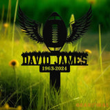 Custom Football with Angels Wings Memorial Plaque Stake Personalized Football Metal Cross Sign Sympathy Gift Outdoor
