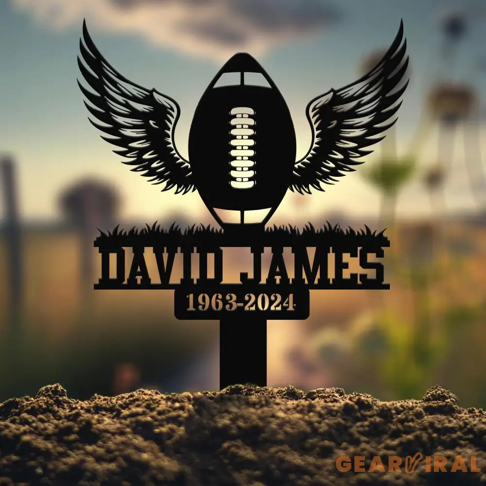 Custom Football with Angels Wings Memorial Plaque Stake Personalized Football Metal Cross Sign Sympathy Gift Outdoor