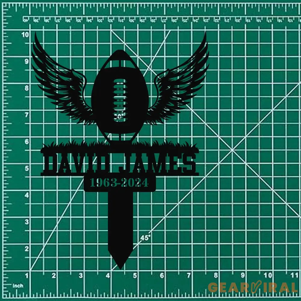Custom Football with Angels Wings Memorial Plaque Stake Personalized Football Metal Cross Sign Sympathy Gift Outdoor