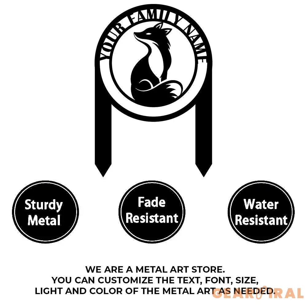 Custom Fox and Address Garden Metal Stake Personalized Family Name Yard Sign Outdoor Door Garden Decor Garden Art Gift