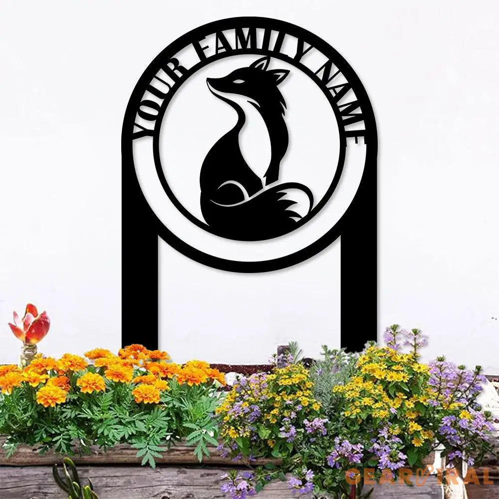 Custom Fox and Address Garden Metal Stake Personalized Family Name Yard Sign Outdoor Door Garden Decor Garden Art Gift