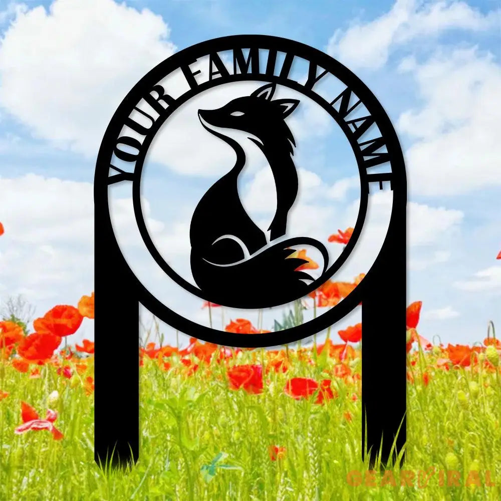 Custom Fox and Address Garden Metal Stake Personalized Family Name Yard Sign Outdoor Door Garden Decor Garden Art Gift