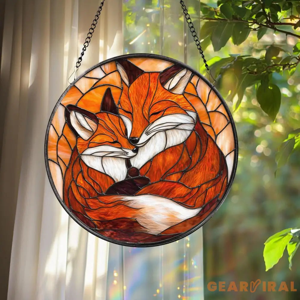 Custom Fox Family Stained Glass Suncatcher Personalized Mother’s Day Gift Animal Family Window Art Nature Decor Gift