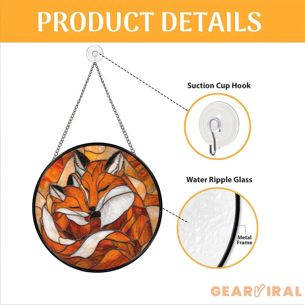 Custom Fox Family Stained Glass Suncatcher Personalized Mother’s Day Gift Nature Window Art Gift for Mom Custom Animal