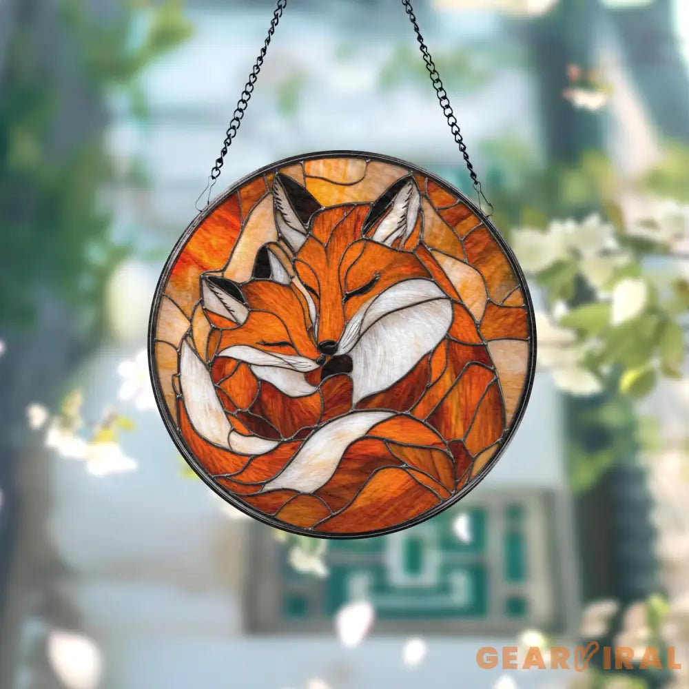 Custom Fox Family Stained Glass Suncatcher Personalized Mother’s Day Gift Nature Window Art Gift for Mom Custom Animal