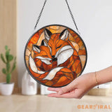 Custom Fox Family Stained Glass Suncatcher Personalized Mother’s Day Gift Nature Window Art Gift for Mom Custom Animal