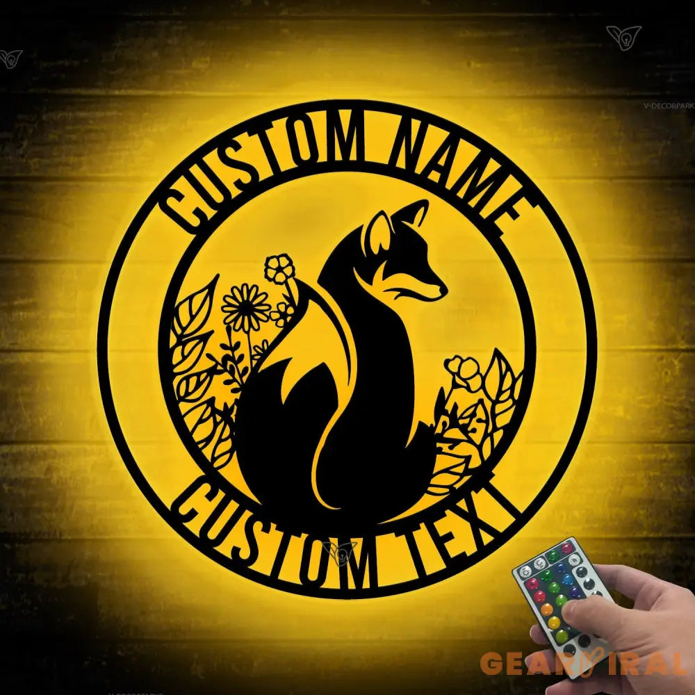 Custom Fox Metal Wall Art LED Light - Personalized Fox Lover Name Sign Home Decor - Kid Nursery Decoration Wild Animal