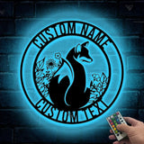 Custom Fox Metal Wall Art LED Light - Personalized Fox Lover Name Sign Home Decor - Kid Nursery Decoration Wild Animal