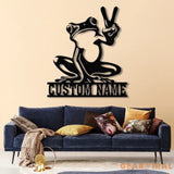 Custom Frog Peace Metal Sign with Led Lights Frog Wall Art Frog Decor Lake House Sign Personalized Frog Name Sign