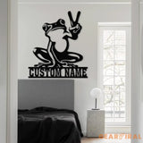 Custom Frog Peace Metal Sign with Led Lights Frog Wall Art Frog Decor Lake House Sign Personalized Frog Name Sign