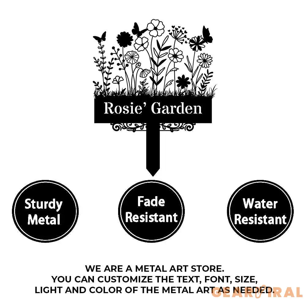 Custom Garden Metal Sign Flower Sign with Stakes Outdoor Metal Sign Metal Yard Art Housewarming Gift Garden Decor Gifts