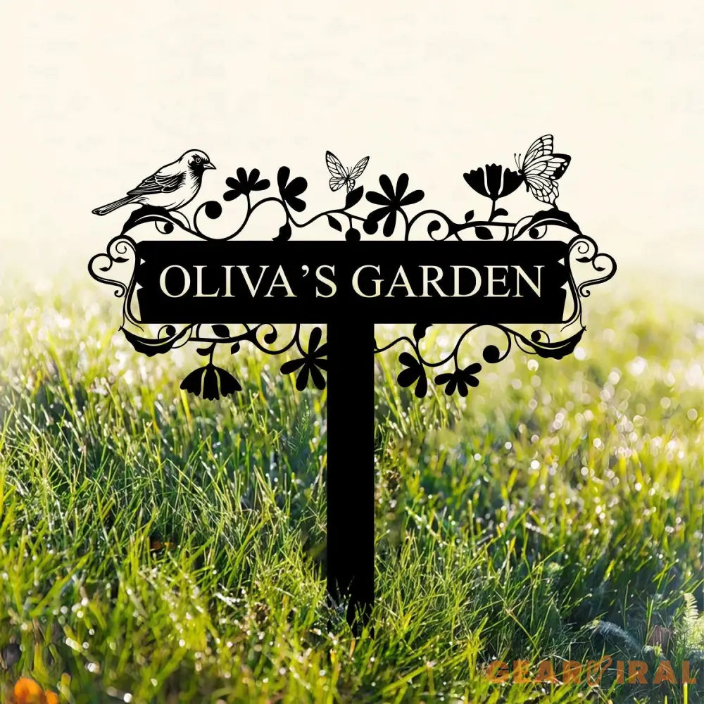 Custom Garden Sign with Stake Metal Bird Garden Sign Yard Decor Personalized Garden Name Sign Mom’s Garden Sign Granny