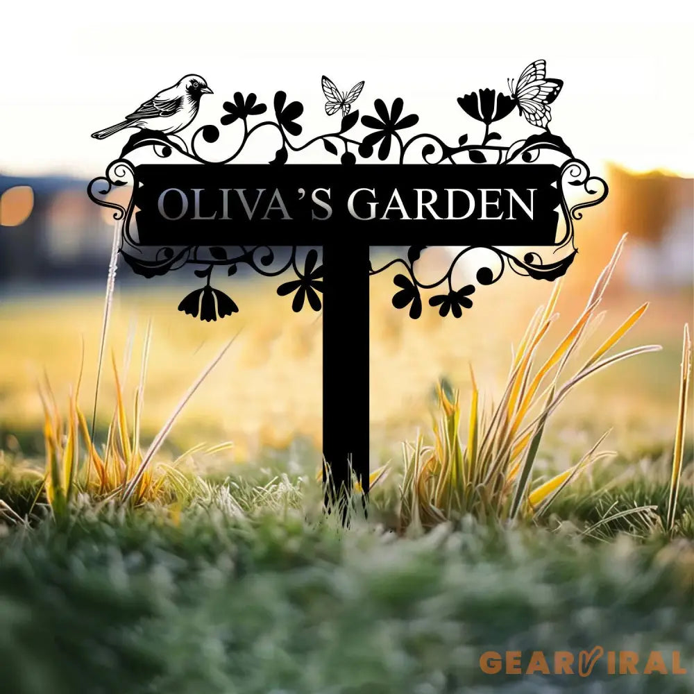 Custom Garden Sign with Stake Metal Bird Garden Sign Yard Decor Personalized Garden Name Sign Mom’s Garden Sign Granny