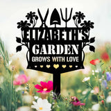 Custom Garden Tools Yard Stake Personalized Grows With Love Garden Metal Sign Outdoor Garden Sign Garden Decor Gardener