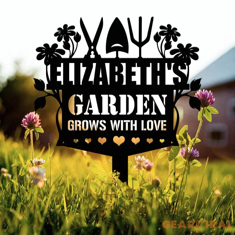 Custom Garden Tools Yard Stake Personalized Grows With Love Garden Metal Sign Outdoor Garden Sign Garden Decor Gardener
