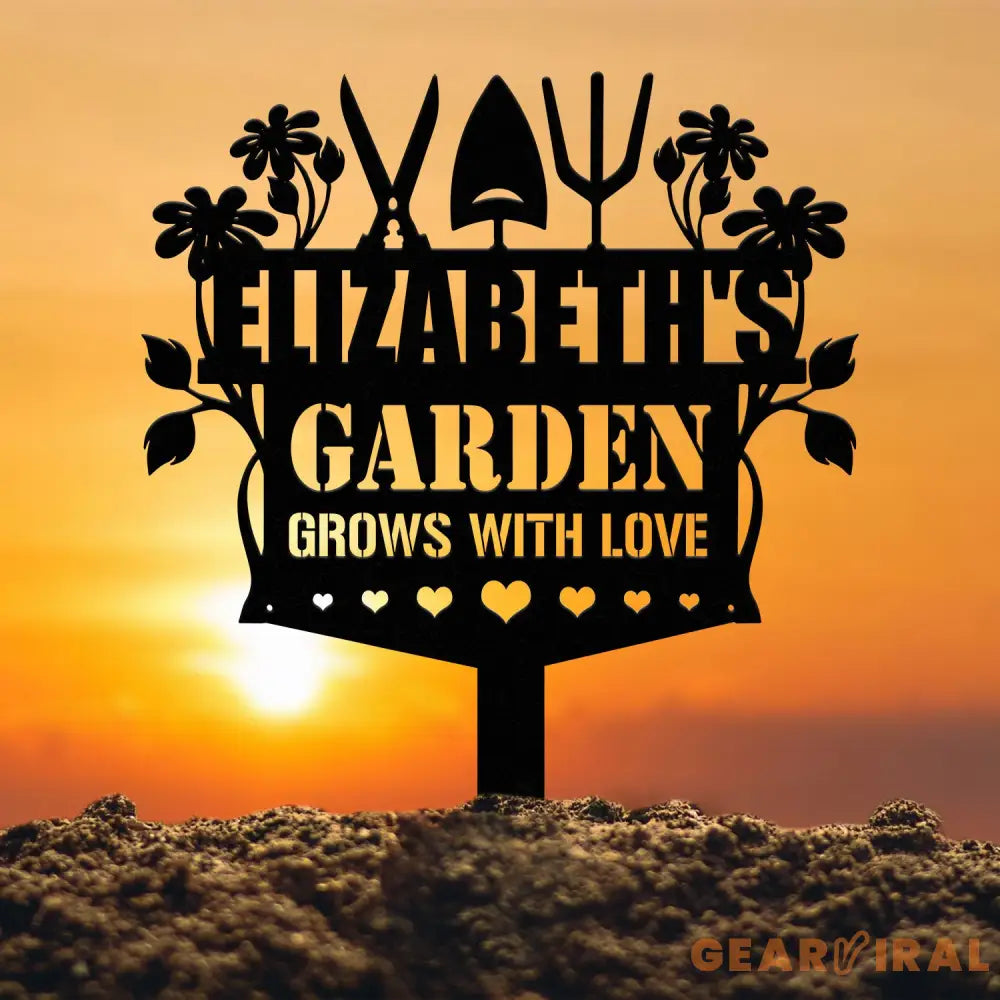 Custom Garden Tools Yard Stake Personalized Grows With Love Garden Metal Sign Outdoor Garden Sign Garden Decor Gardener