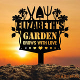 Custom Garden Tools Yard Stake Personalized Grows With Love Garden Metal Sign Outdoor Garden Sign Garden Decor Gardener