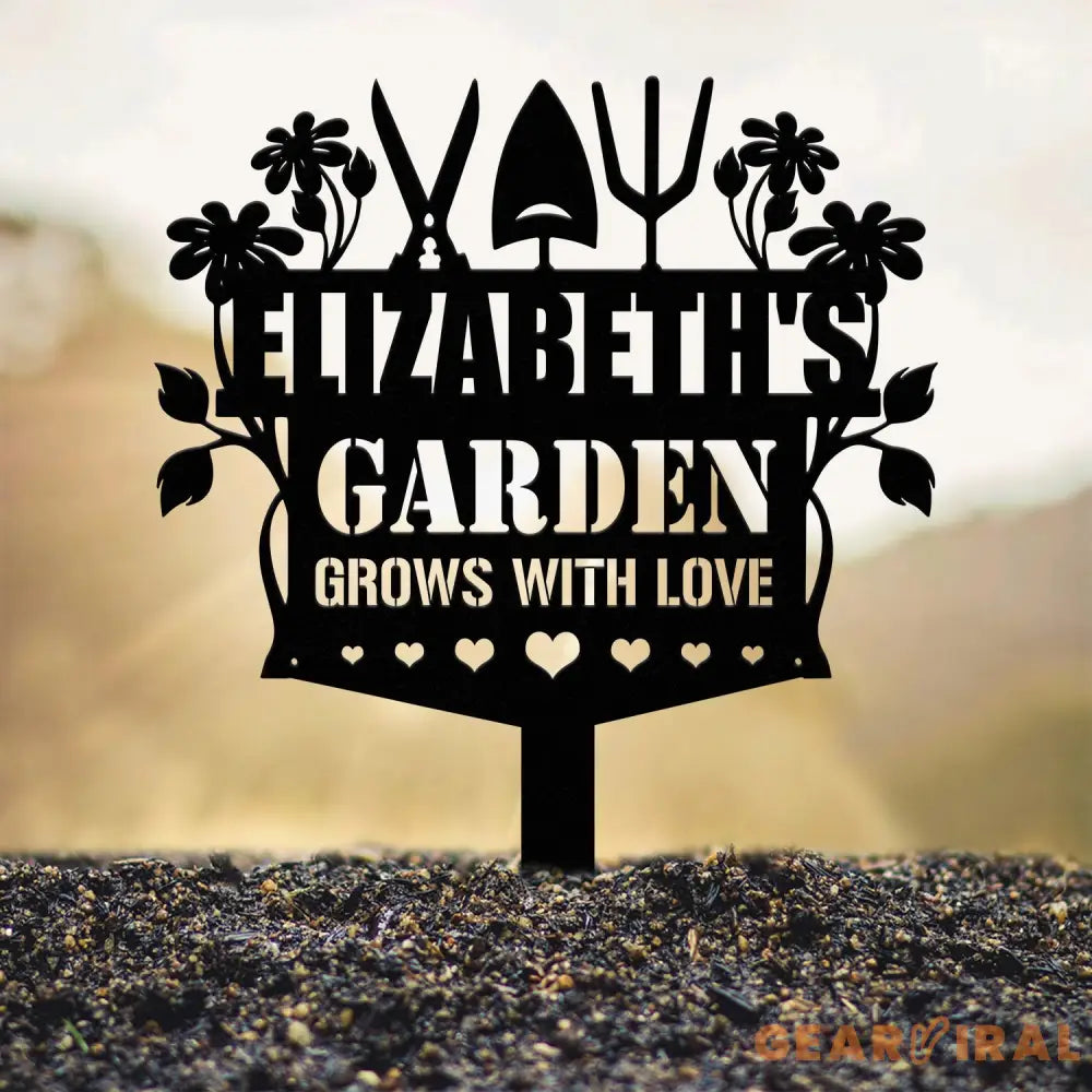 Custom Garden Tools Yard Stake Personalized Grows With Love Garden Metal Sign Outdoor Garden Sign Garden Decor Gardener
