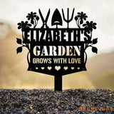 Custom Garden Tools Yard Stake Personalized Grows With Love Garden Metal Sign Outdoor Garden Sign Garden Decor Gardener