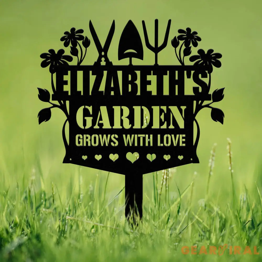 Custom Garden Tools Yard Stake Personalized Grows With Love Garden Metal Sign Outdoor Garden Sign Garden Decor Gardener