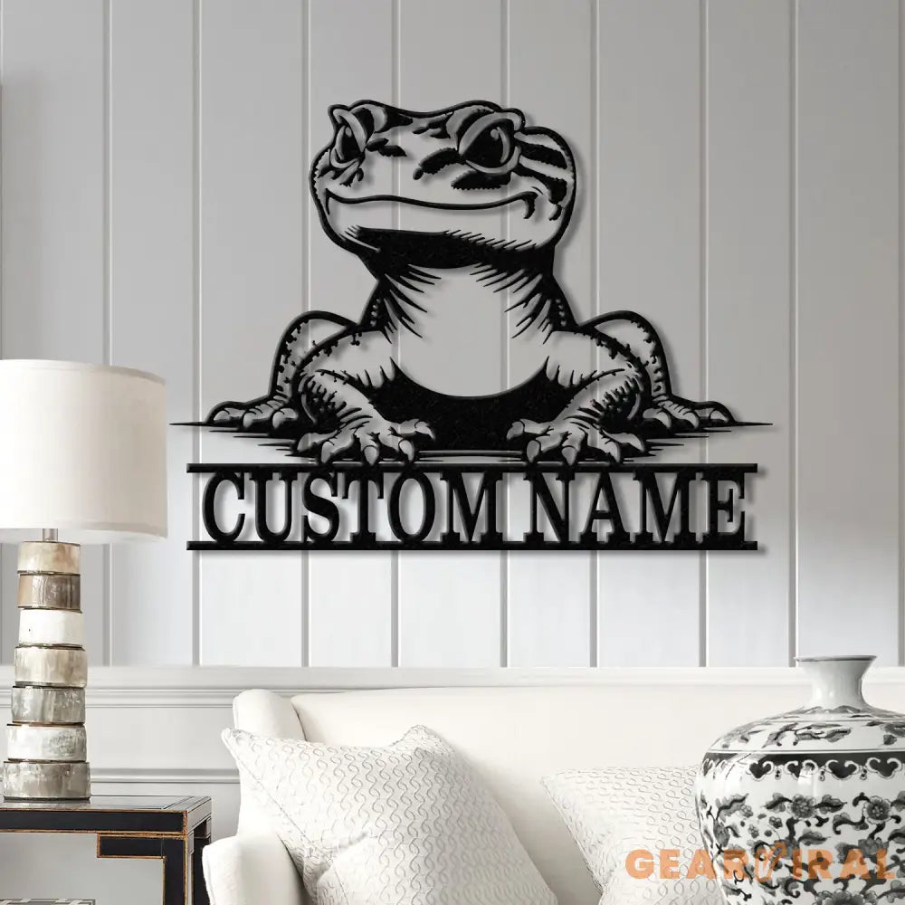 Custom Gecko Metal Wall Art LED Light Personalized Lizard Name Sign Decor Lizard Gecko Sign Animal Lover Gift Lizard