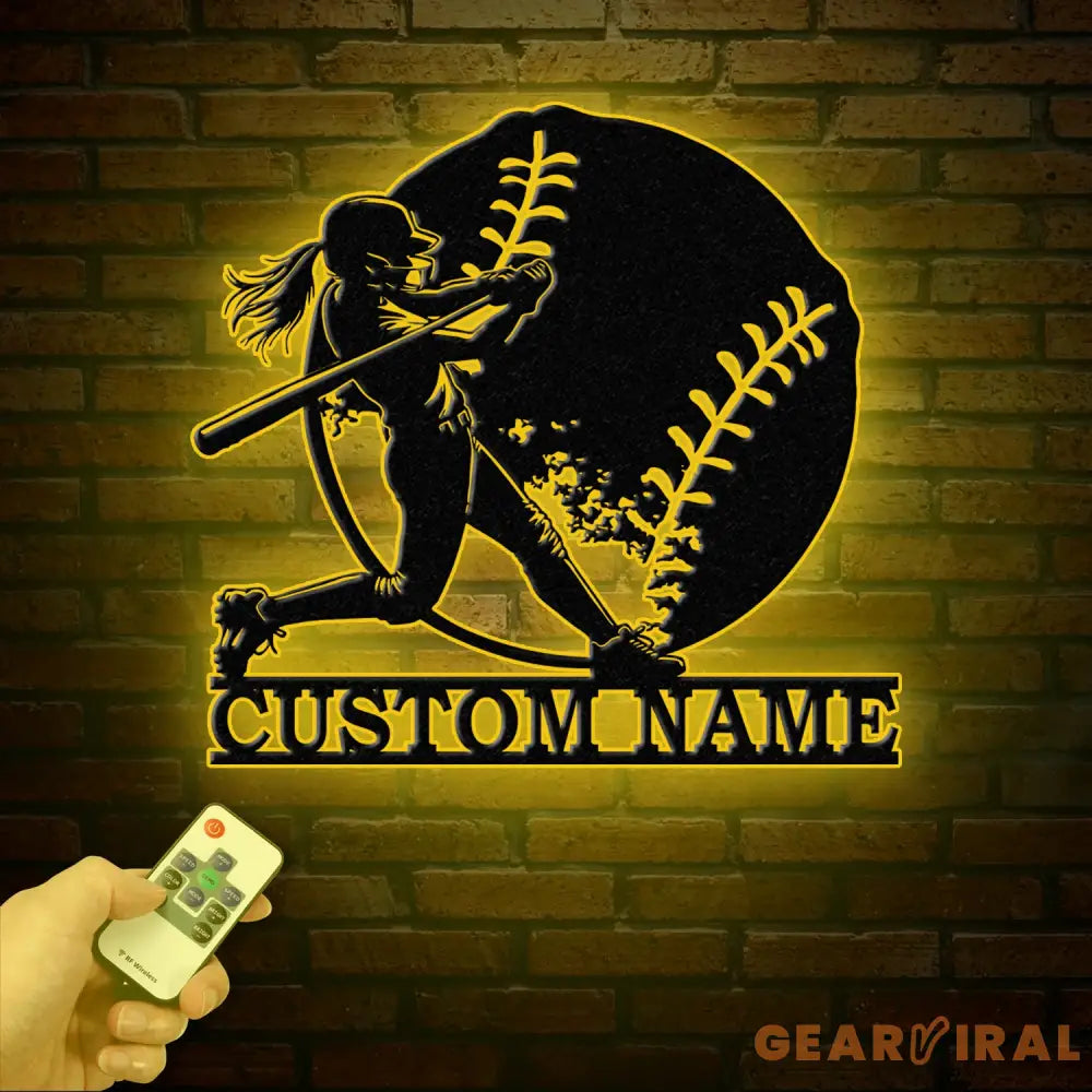Custom Girl Baseball LED Wall Art Personalized Softball Player Name Sign Metal Wall Decor for Home Sports Gift for Girls