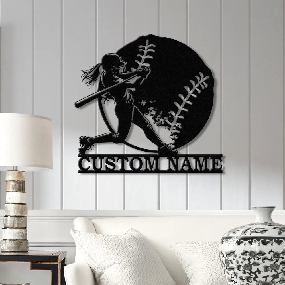 Custom Girl Baseball LED Wall Art Personalized Softball Player Name Sign Metal Wall Decor for Home Sports Gift for Girls