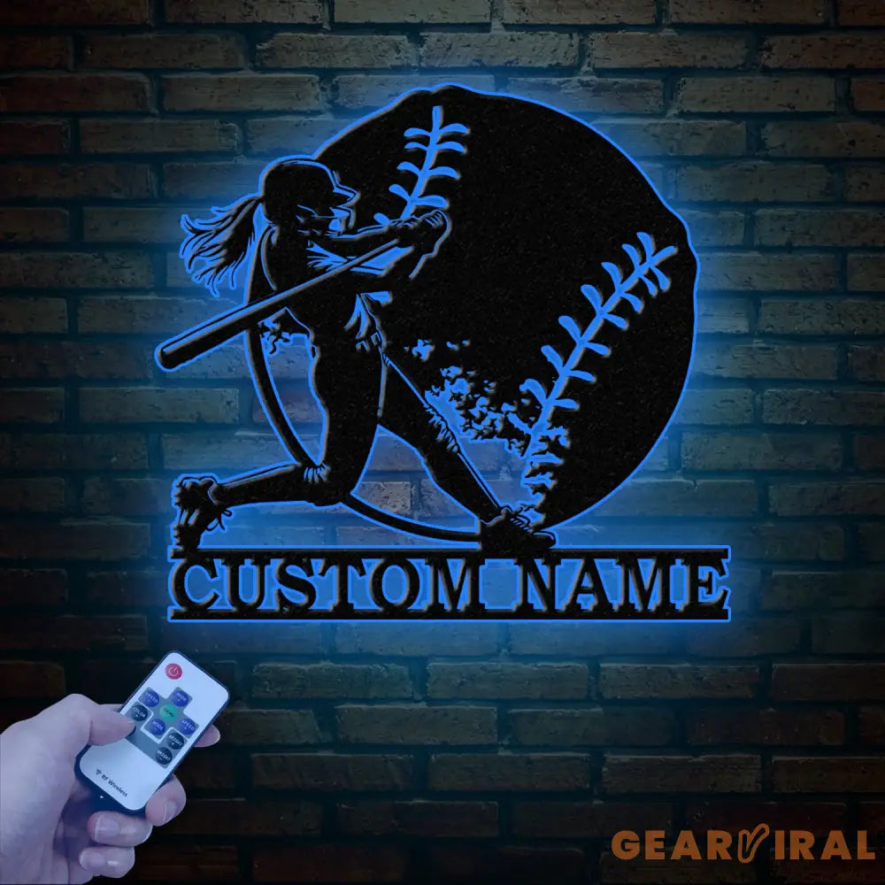 Custom Girl Baseball LED Wall Art Personalized Softball Player Name Sign Metal Wall Decor for Home Sports Gift for Girls