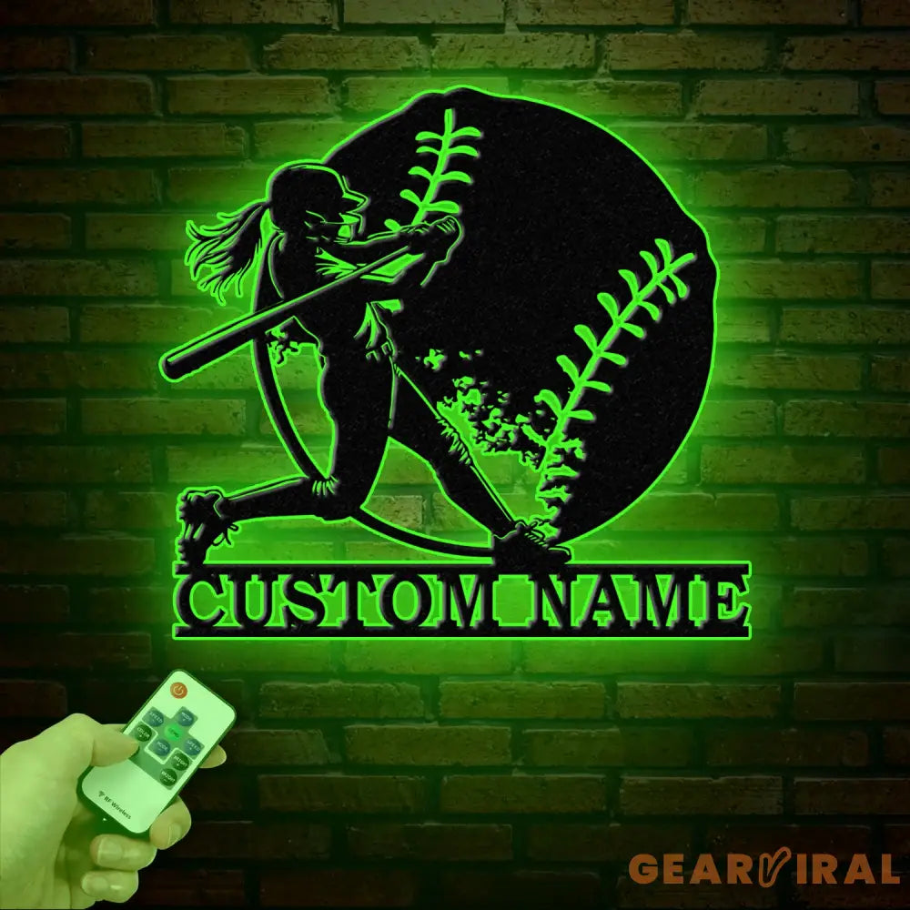 Custom Girl Baseball LED Wall Art Personalized Softball Player Name Sign Metal Wall Decor for Home Sports Gift for Girls
