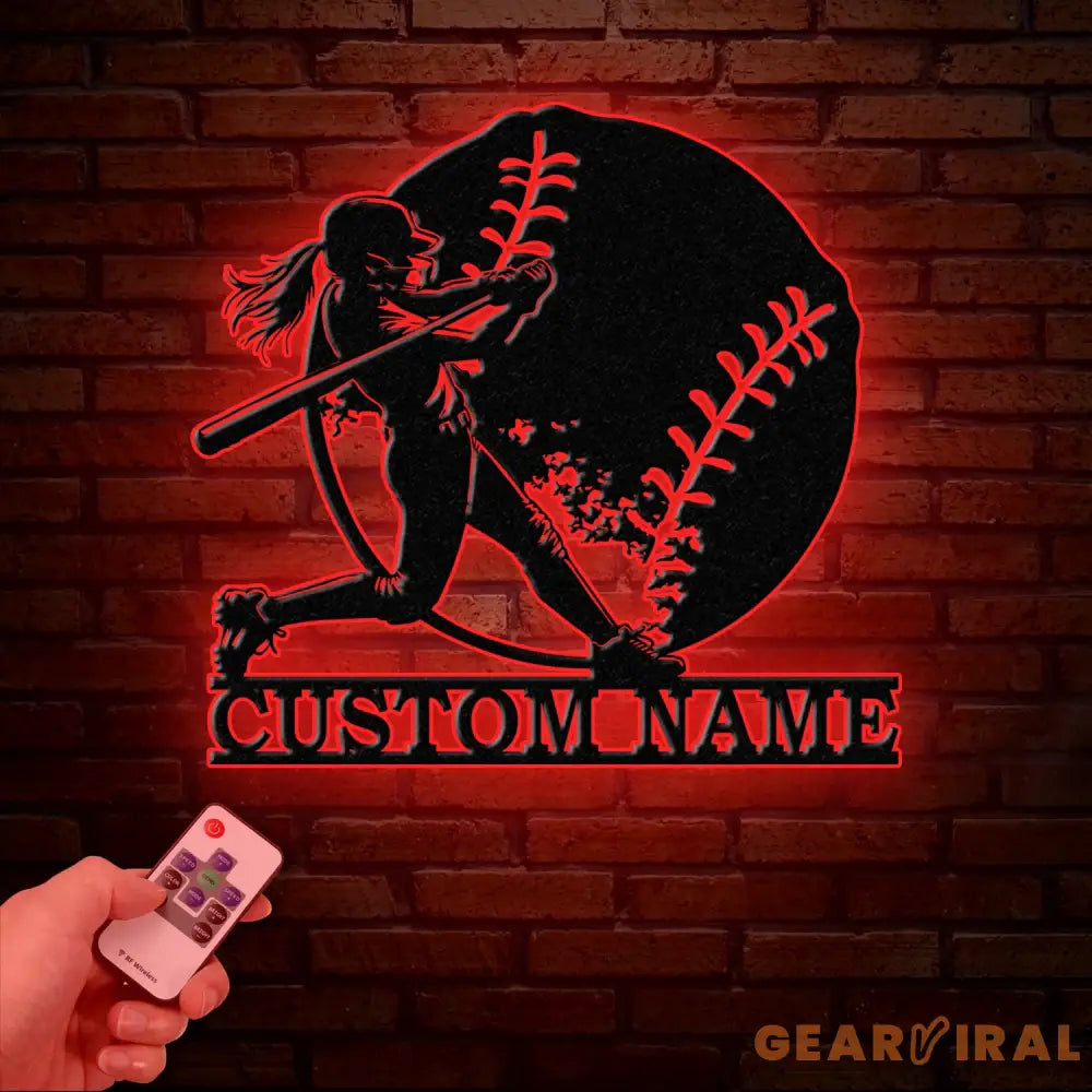 Custom Girl Baseball LED Wall Art Personalized Softball Player Name Sign Metal Wall Decor for Home Sports Gift for Girls