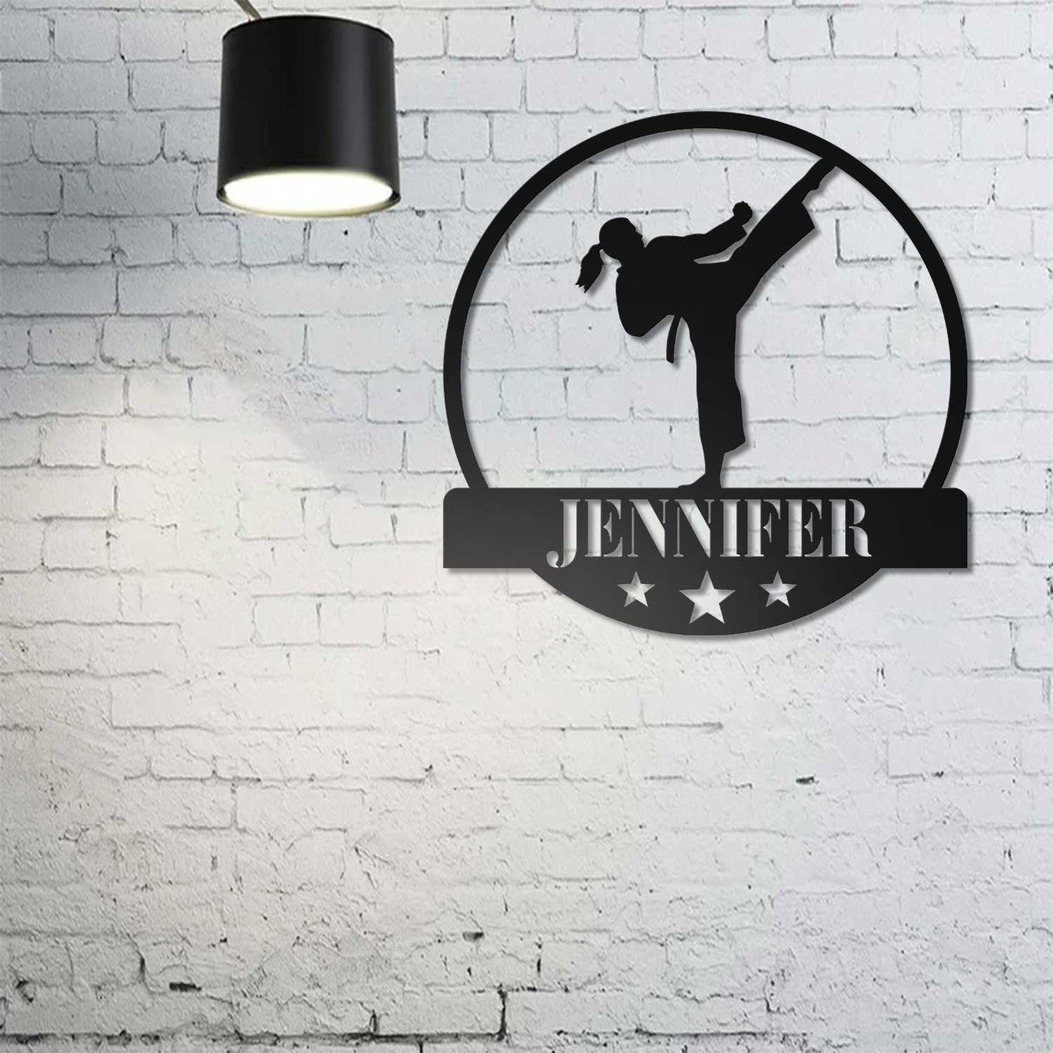 Custom Girl Taekwondo Martial Arts Metal Wall Art with LED Light - Personalized Kid Tae Kwon Do Name Sign Home Taekwondo-Korean Decoration | GearViral