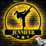 Custom Girl Taekwondo Martial Arts Metal Wall Art with LED Light - Personalized Kid Tae Kwon Do Name Sign Home Taekwondo-Korean Decoration | GearViral