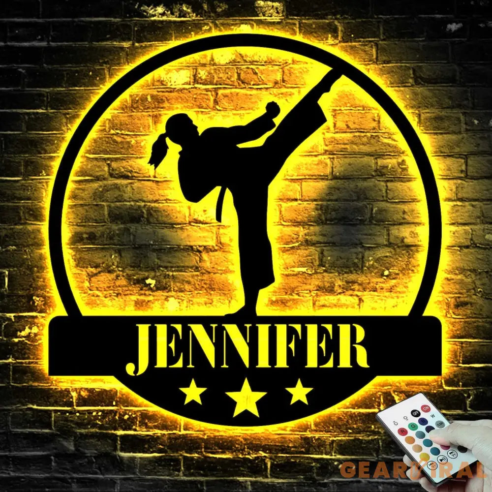 Custom Girl Taekwondo Martial Arts Metal Wall Art with LED Light - Personalized Kid Tae Kwon Do Name Sign Home
