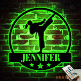 Custom Girl Taekwondo Martial Arts Metal Wall Art with LED Light - Personalized Kid Tae Kwon Do Name Sign Home