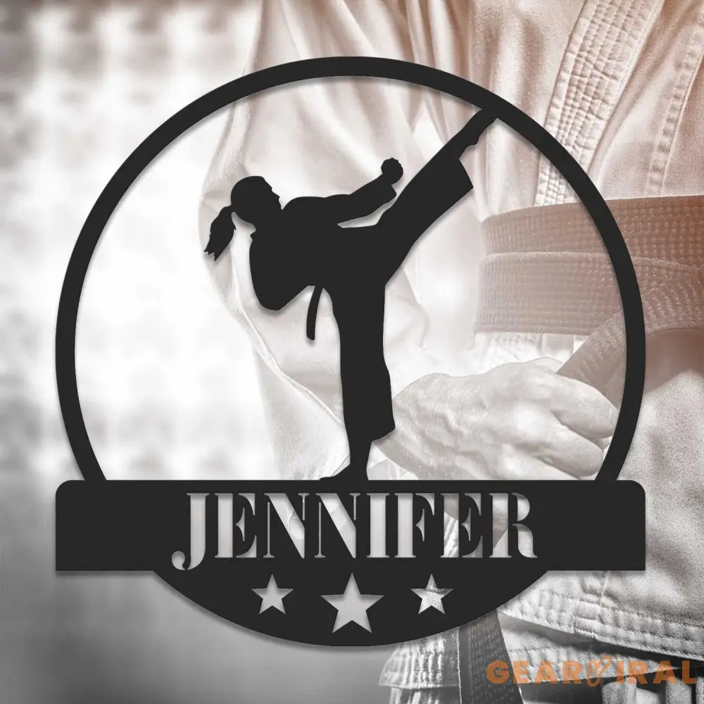 Custom Girl Taekwondo Martial Arts Metal Wall Art with LED Light - Personalized Kid Tae Kwon Do Name Sign Home