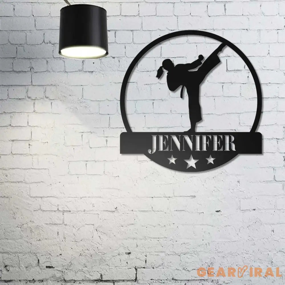 Custom Girl Taekwondo Martial Arts Metal Wall Art with LED Light - Personalized Kid Tae Kwon Do Name Sign Home