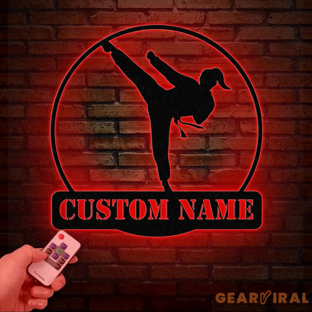 Custom Girl Taekwondo Metal Wall Art with LED Light – Personalized Tae Kwon Do Name Sign – Kids Martial Arts Home Decor