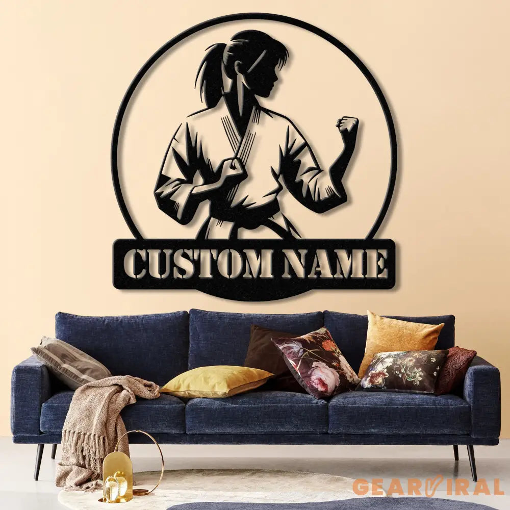 Custom Girl Taekwondo Metal Wall Art with LED Light – Personalized Tae Kwon Do Name Sign – Kids Martial Arts Home Decor