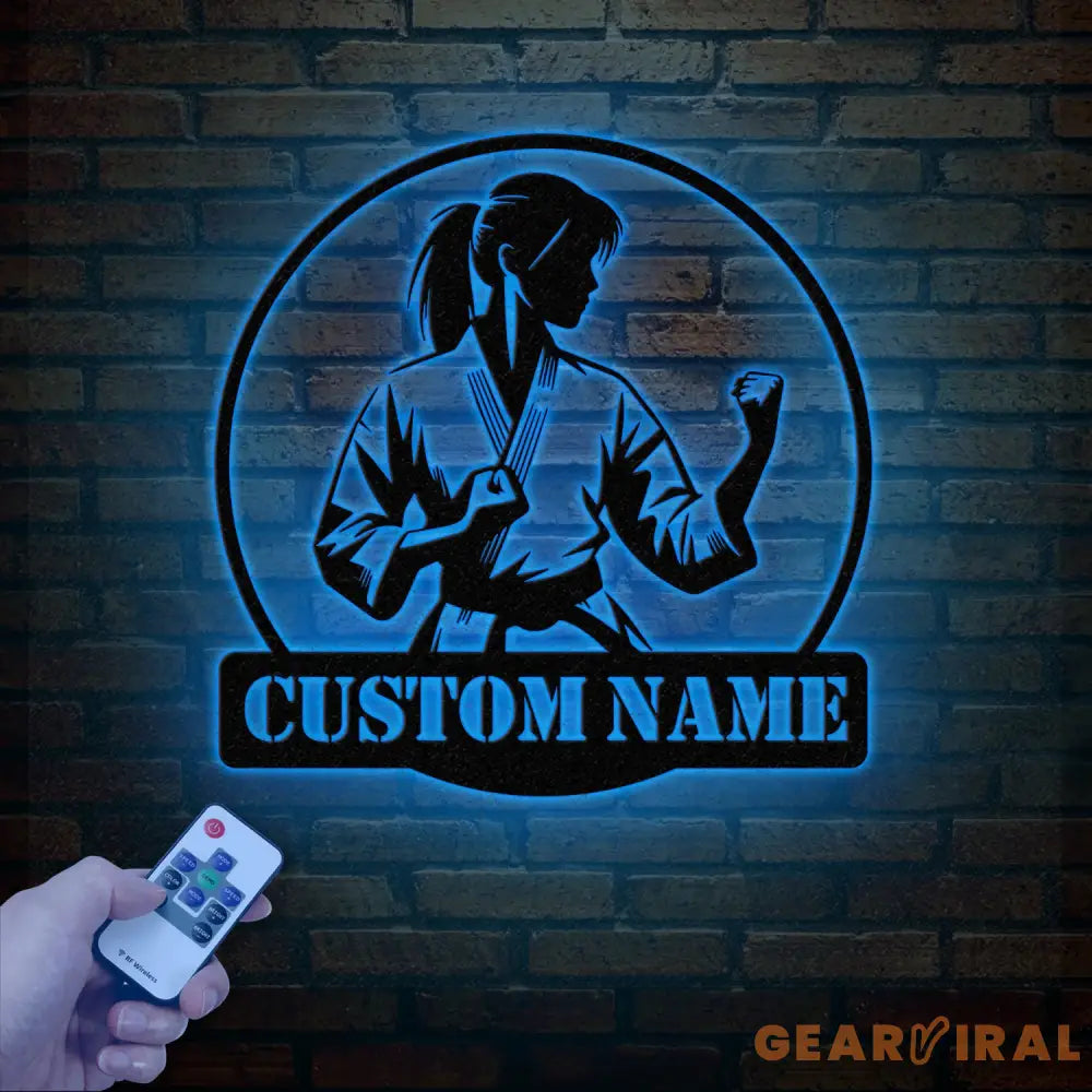 Custom Girl Taekwondo Metal Wall Art with LED Light – Personalized Tae Kwon Do Name Sign – Kids Martial Arts Home Decor