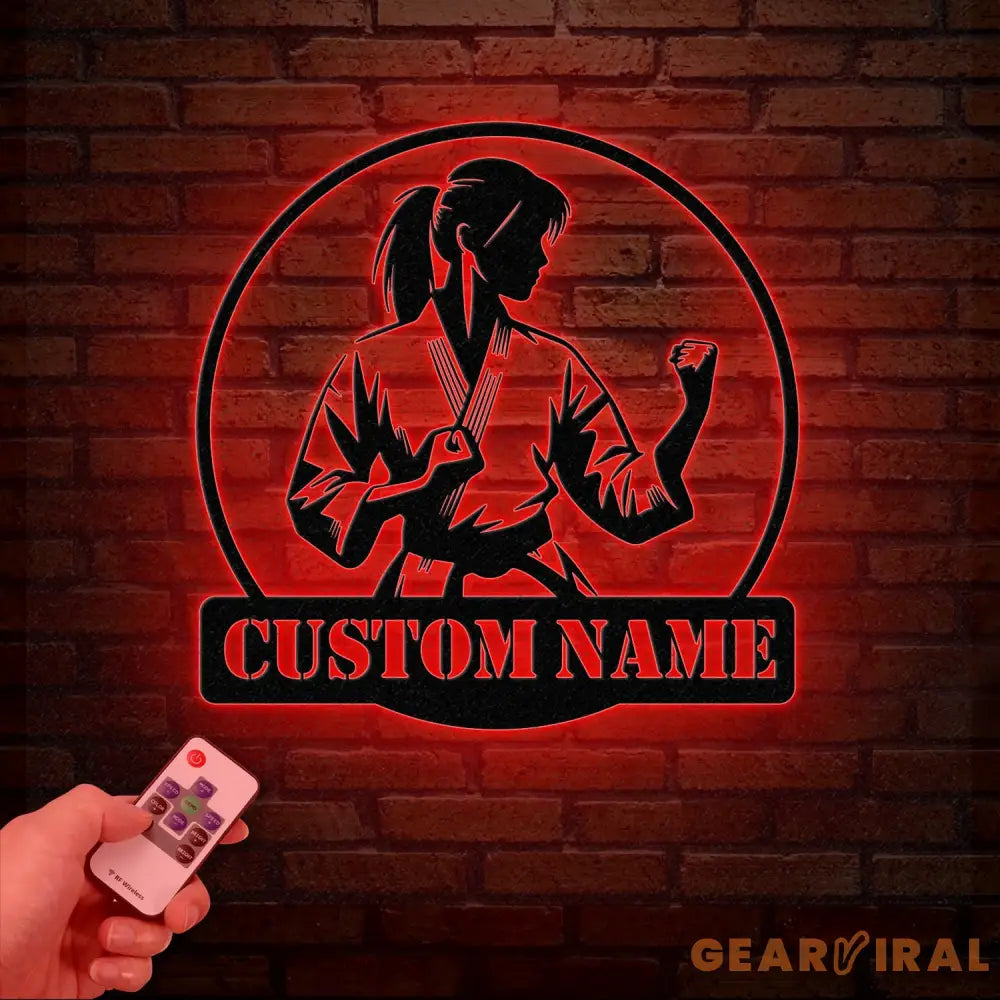 Custom Girl Taekwondo Metal Wall Art with LED Light – Personalized Tae Kwon Do Name Sign – Kids Martial Arts Home Decor