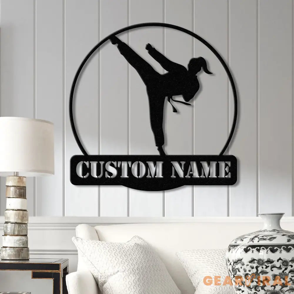 Custom Girl Taekwondo Metal Wall Art with LED Light – Personalized Tae Kwon Do Name Sign – Kids Martial Arts Home Decor