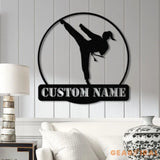 Custom Girl Taekwondo Metal Wall Art with LED Light – Personalized Tae Kwon Do Name Sign – Kids Martial Arts Home Decor