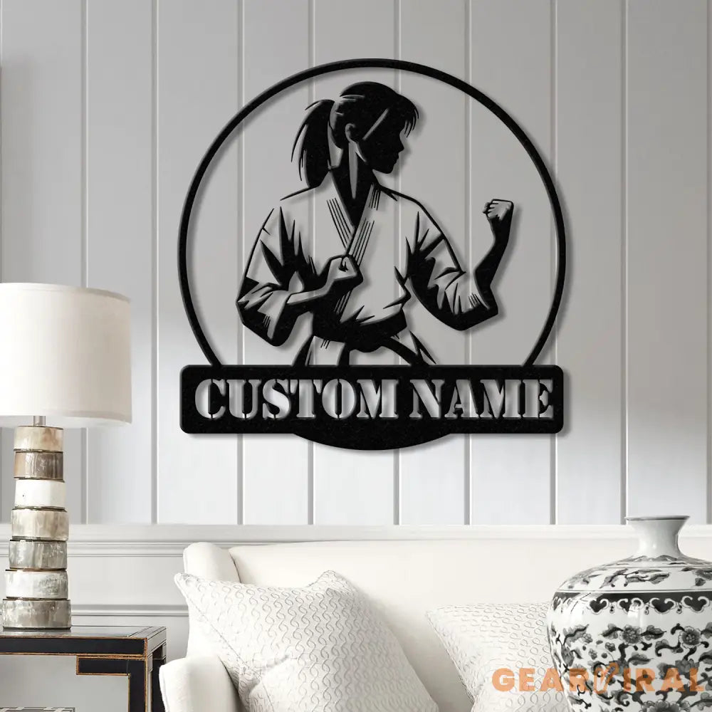 Custom Girl Taekwondo Metal Wall Art with LED Light – Personalized Tae Kwon Do Name Sign – Kids Martial Arts Home Decor
