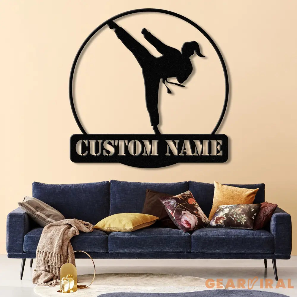 Custom Girl Taekwondo Metal Wall Art with LED Light – Personalized Tae Kwon Do Name Sign – Kids Martial Arts Home Decor