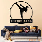 Custom Girl Taekwondo Metal Wall Art with LED Light – Personalized Tae Kwon Do Name Sign – Kids Martial Arts Home Decor