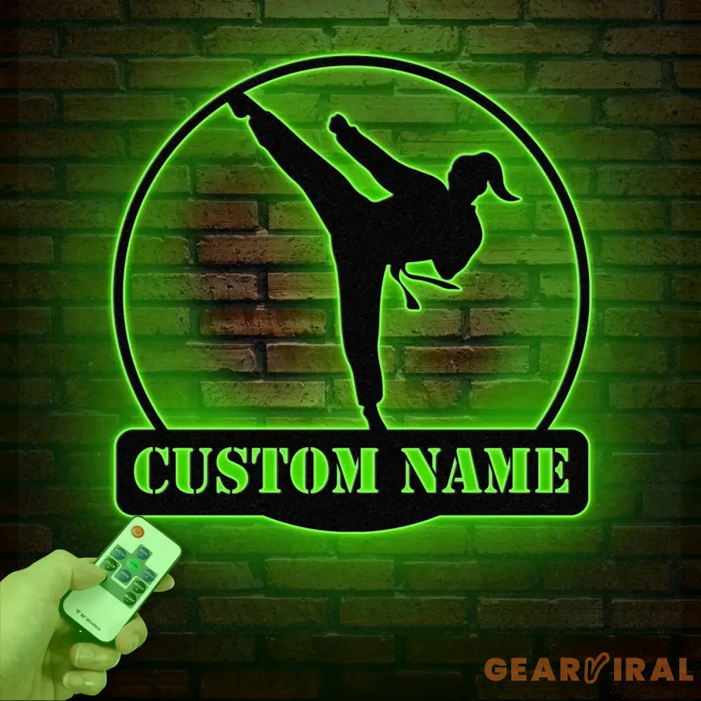 Custom Girl Taekwondo Metal Wall Art with LED Light – Personalized Tae Kwon Do Name Sign – Kids Martial Arts Home Decor