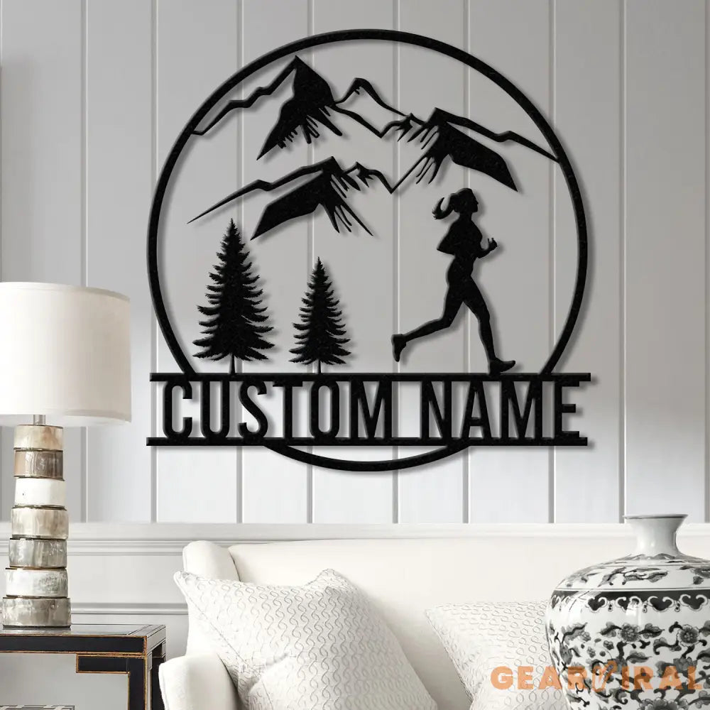 Custom Girl Trail Running Metal Wall Art with LED Light - Personalized Runner Name Sign - Home Decor & Perfect Gift for