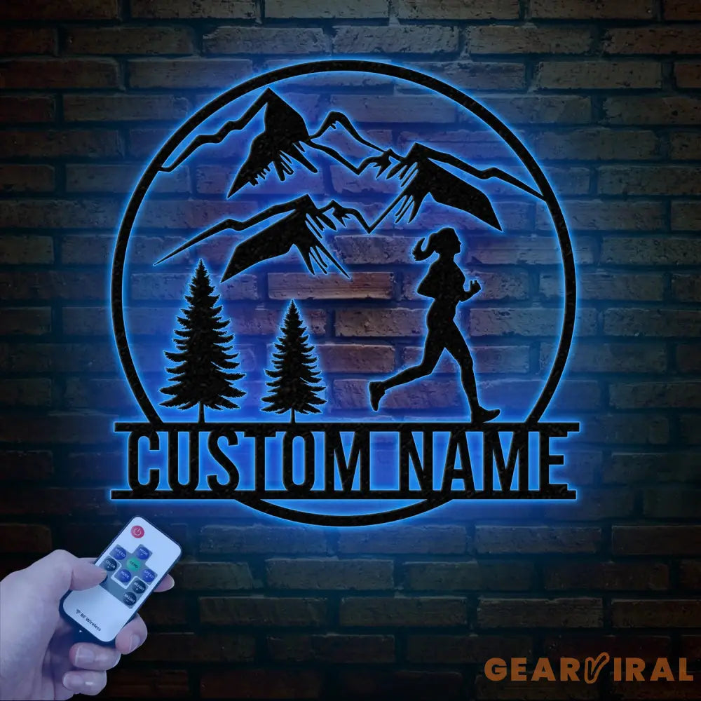 Custom Girl Trail Running Metal Wall Art with LED Light - Personalized Runner Name Sign - Home Decor & Perfect Gift for